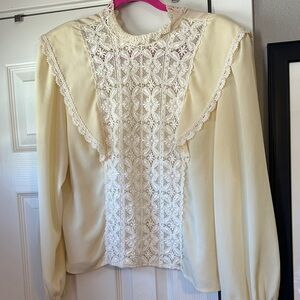 Vintage Victorian Style Chic Lace Detail Women's Blouse in Cream